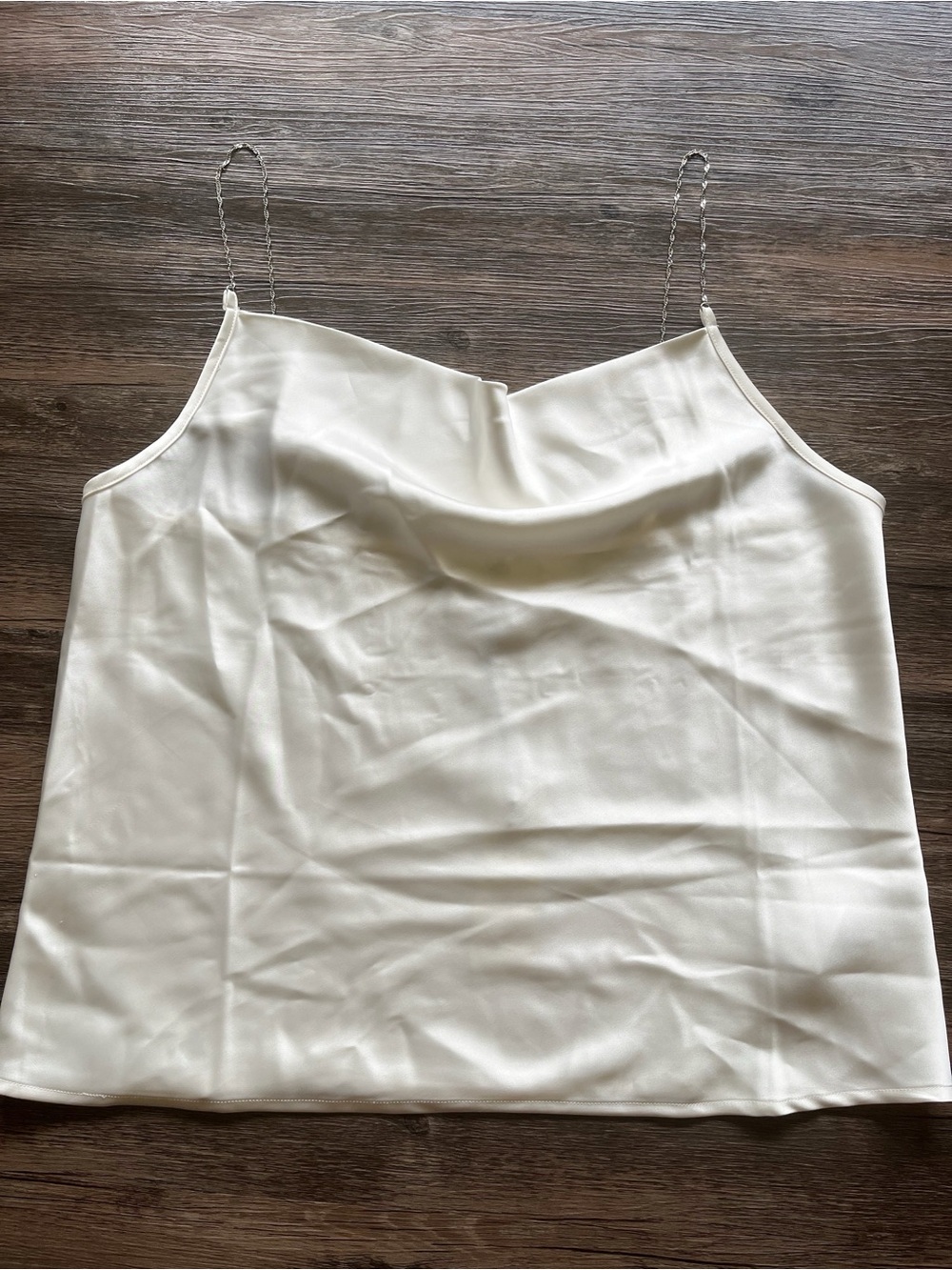 Rachel Zoe Satin Cowl Neck Cami with Silver Chain Straps
